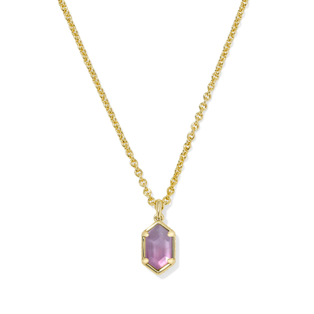 Kendra Scott Hallie Short Pendant Necklace in Gold Purple Watercolor Illusion