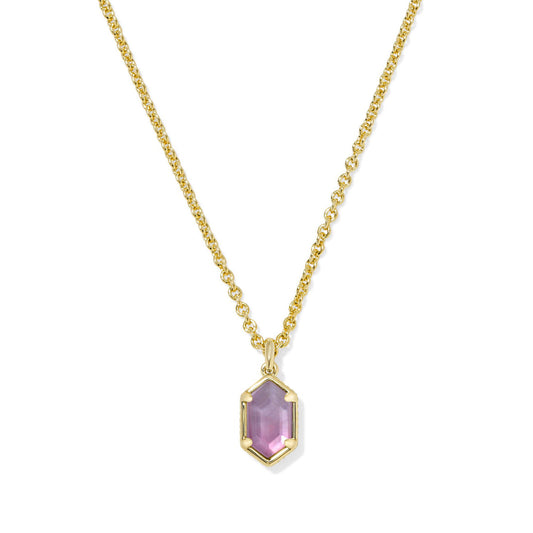 Kendra Scott Hallie Short Pendant Necklace in Gold Purple Watercolor Illusion