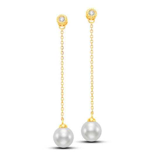 Mastoloni 14k Gold Pearl and Diamond Drop Earrings