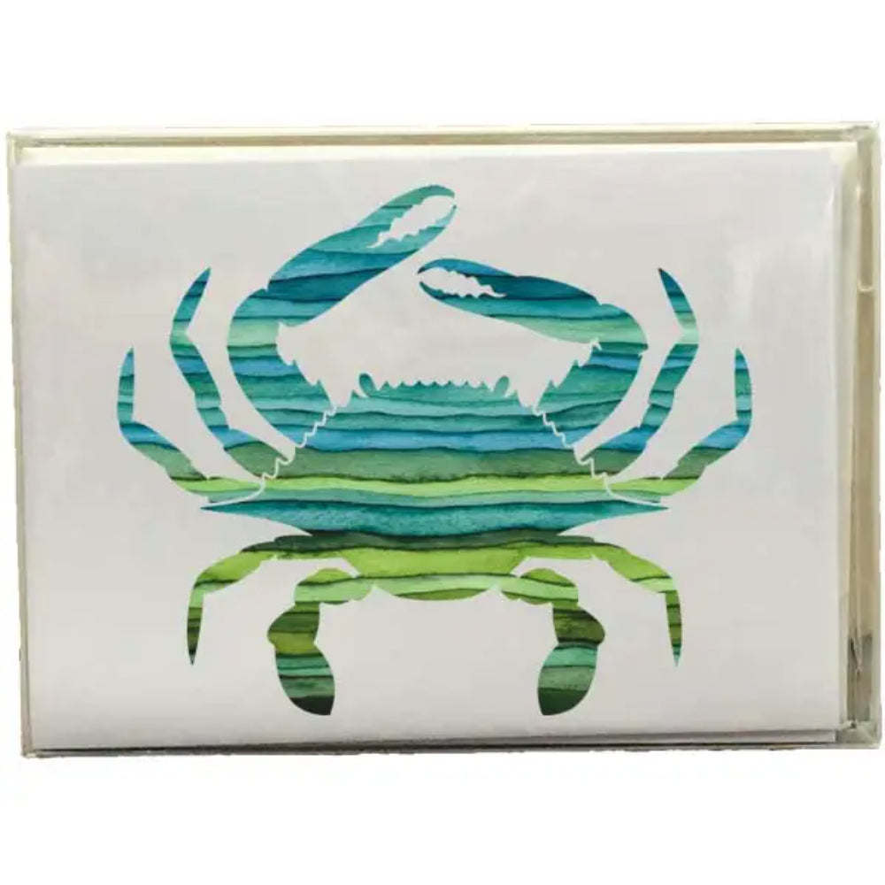 Note cards with a colorful crab design on a white background