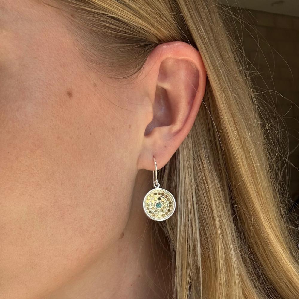 Anna Beck Pave Disc Turquoise Drop Earrings - Two Tone