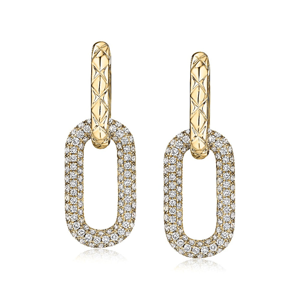 A. Jaffe 14k Gold 2 Link Paper Clip Earrings with Pave Diamonds