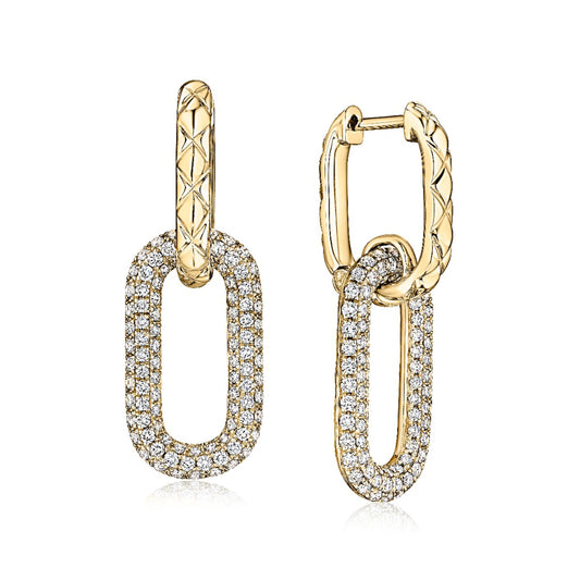 A. Jaffe 14k Gold 2 Link Paper Clip Earrings with Pave Diamonds