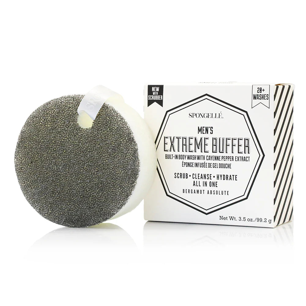 Spongelle 20+ Men's Extreme Buffer With Black Scrubber-Bergamot Absolute 3.5oz