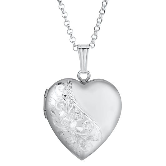 Sterling Silver Engraved Heart Locket Necklace