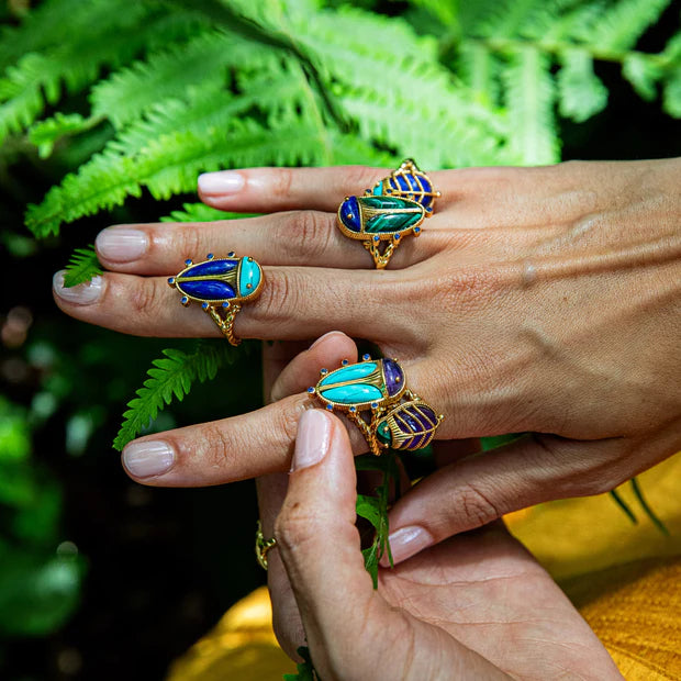 Capucine De Wulf Scarab Grande Ring - Amethyst/Turquoise - Size 7
