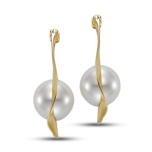 Mastoloni 14k Gold Pearl in Wave Hoop Earrings