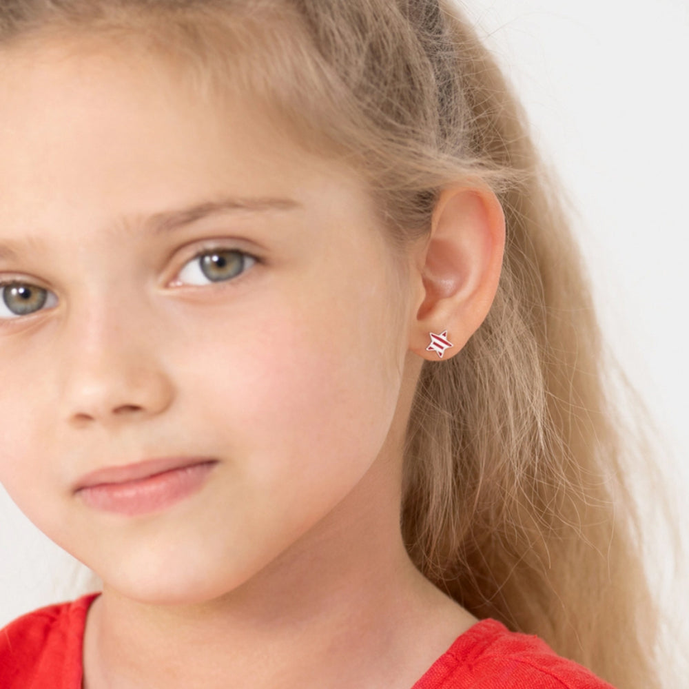 Children's Patriotic Stars Girl Screw Back Earrings