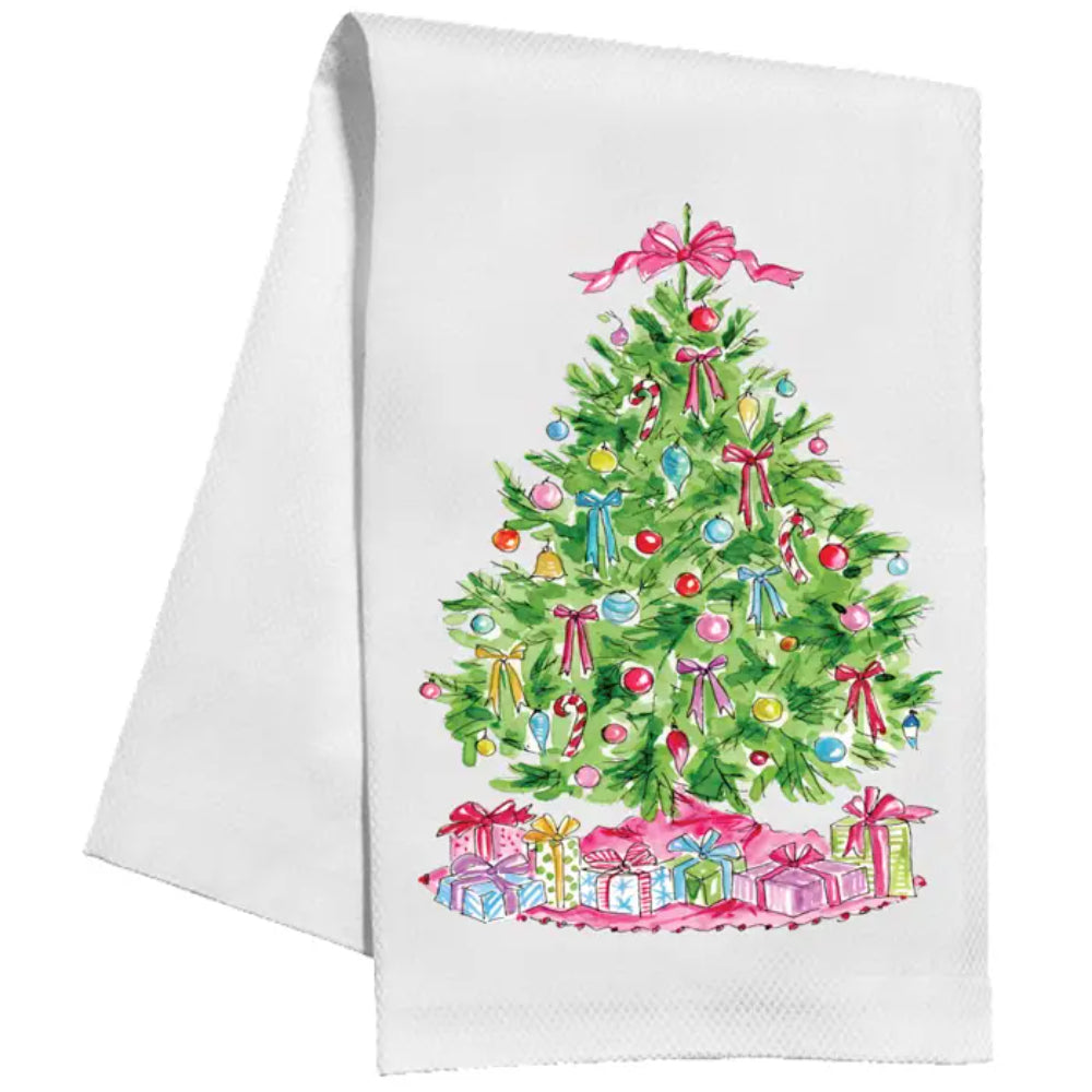 RosanneBeck Collections Christmas Tree Colorful Ornaments Pink Kitchen Towel