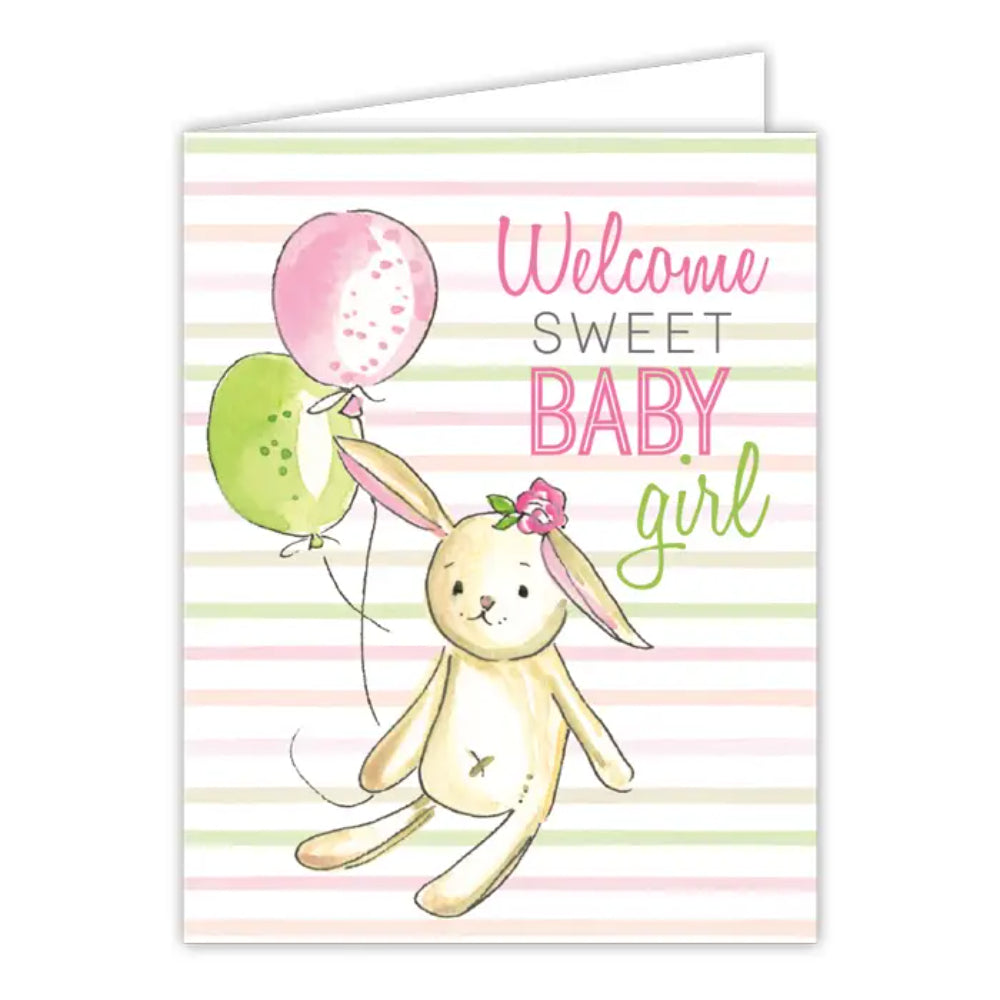 RosanneBeck Collection Welcome Sweet Baby Girl Pink Bunny Greeting Card