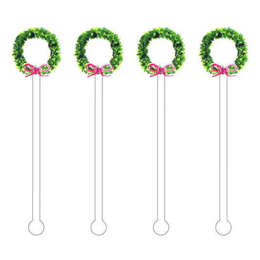 Acrylic Sticks X Evelyn Henson Boxwood Holiday Wreath Acrylic Stir Sticks- Set of 4