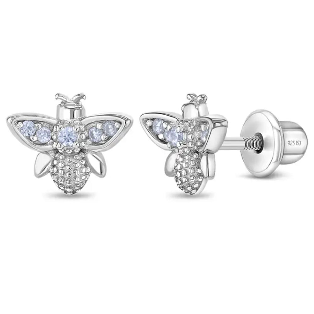 Children's Sterling Silver CZ Bee Earrings