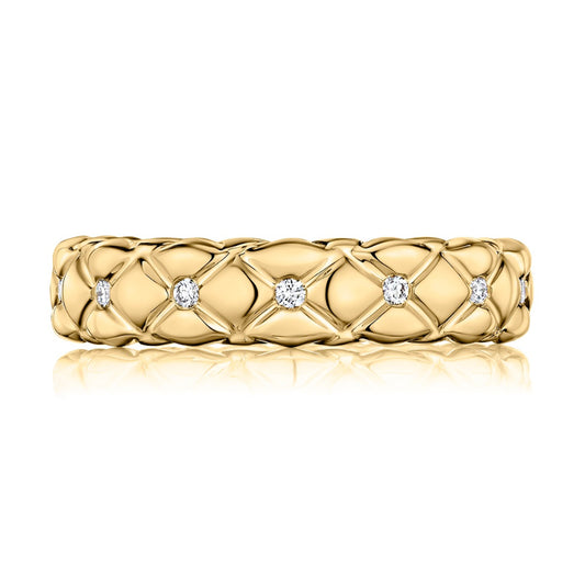 A. Jaffe 14k Gold Quilted Pattern Ring with Diamonds