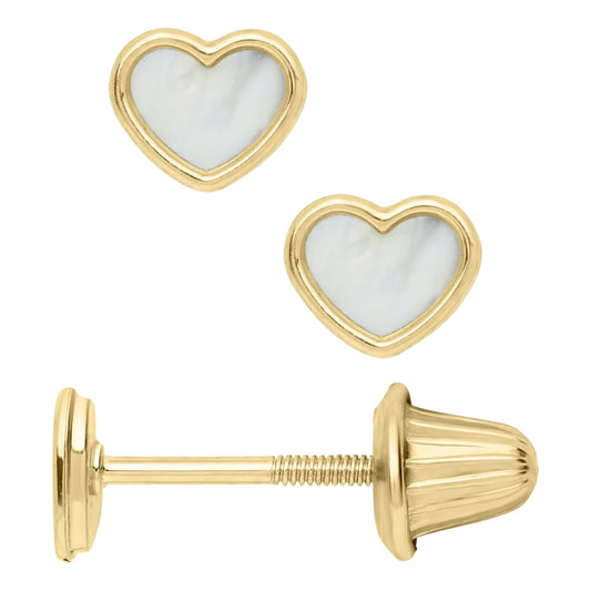 Children's 14k Gold Mother of Pearl Heart Stud Earrings