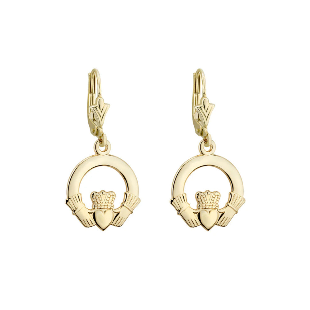 14k Gold Claddagh Drop Earrings