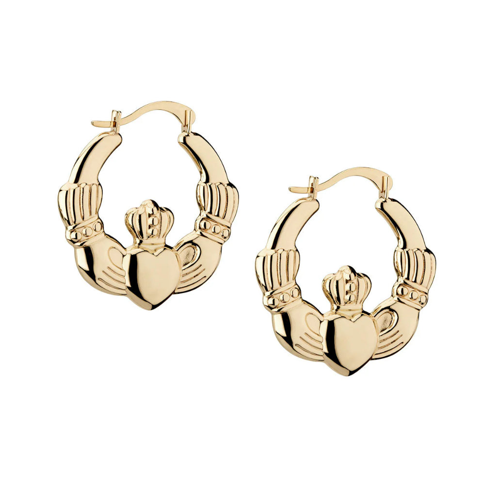 14k Gold Claddagh Hoop Earrings