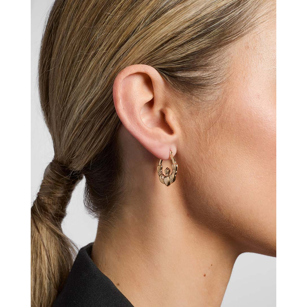 14k Gold Claddagh Hoop Earrings