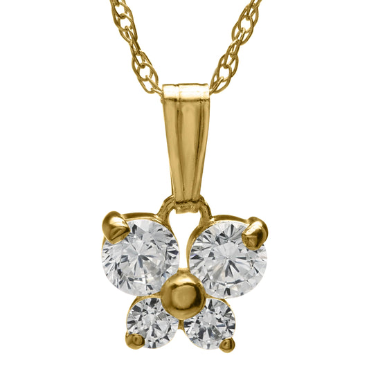 Children's 14k Butterfly CZ Pendant Necklace