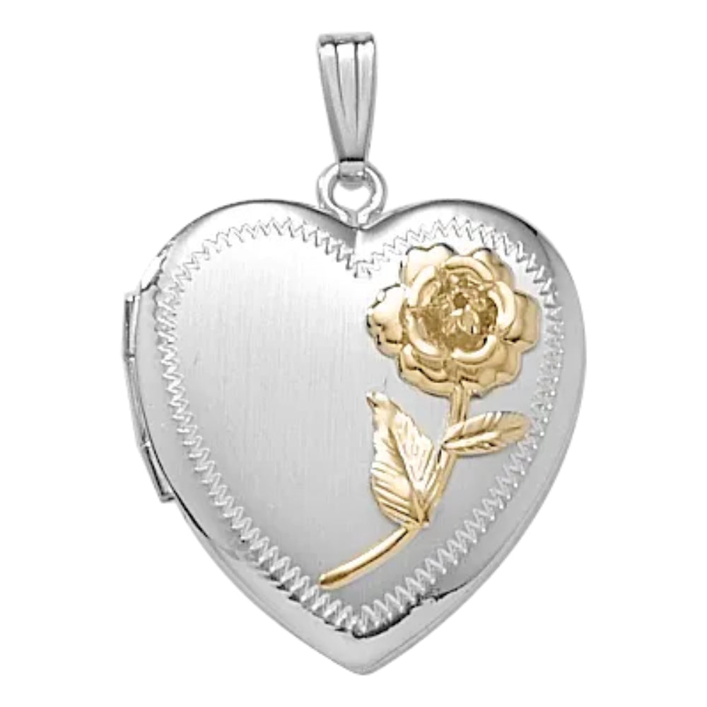 Silver and Gold Heart Locket Pendant Necklace, 20"