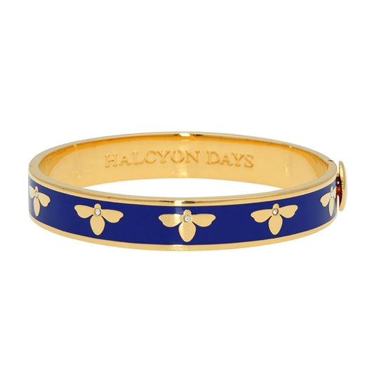Halcyon Days 1cm Bee Gold Hinged Enamel Bangle