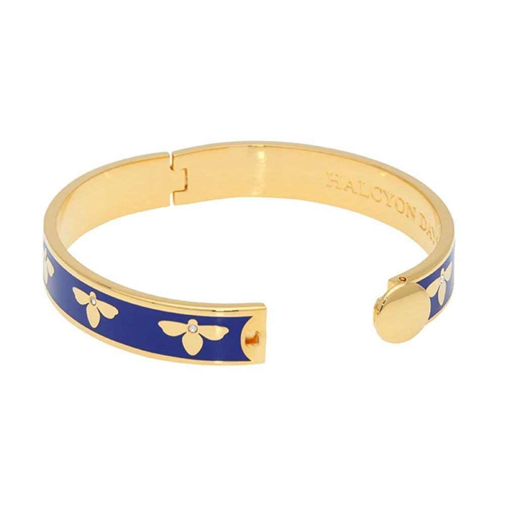 Halcyon Days 1cm Bee Gold Hinged Enamel Bangle