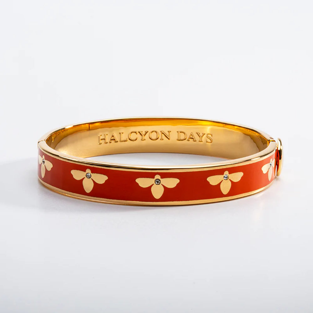 Halcyon Days 1cm Bee Gold Hinged Enamel Bangle