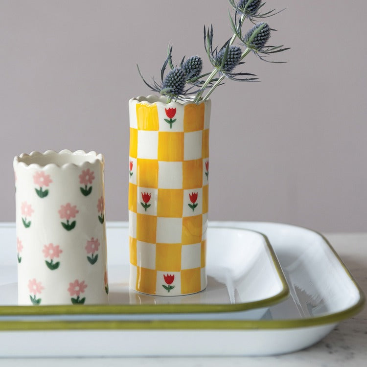 Hazel Mazel Stoneware Vase with Checkered Pattern
