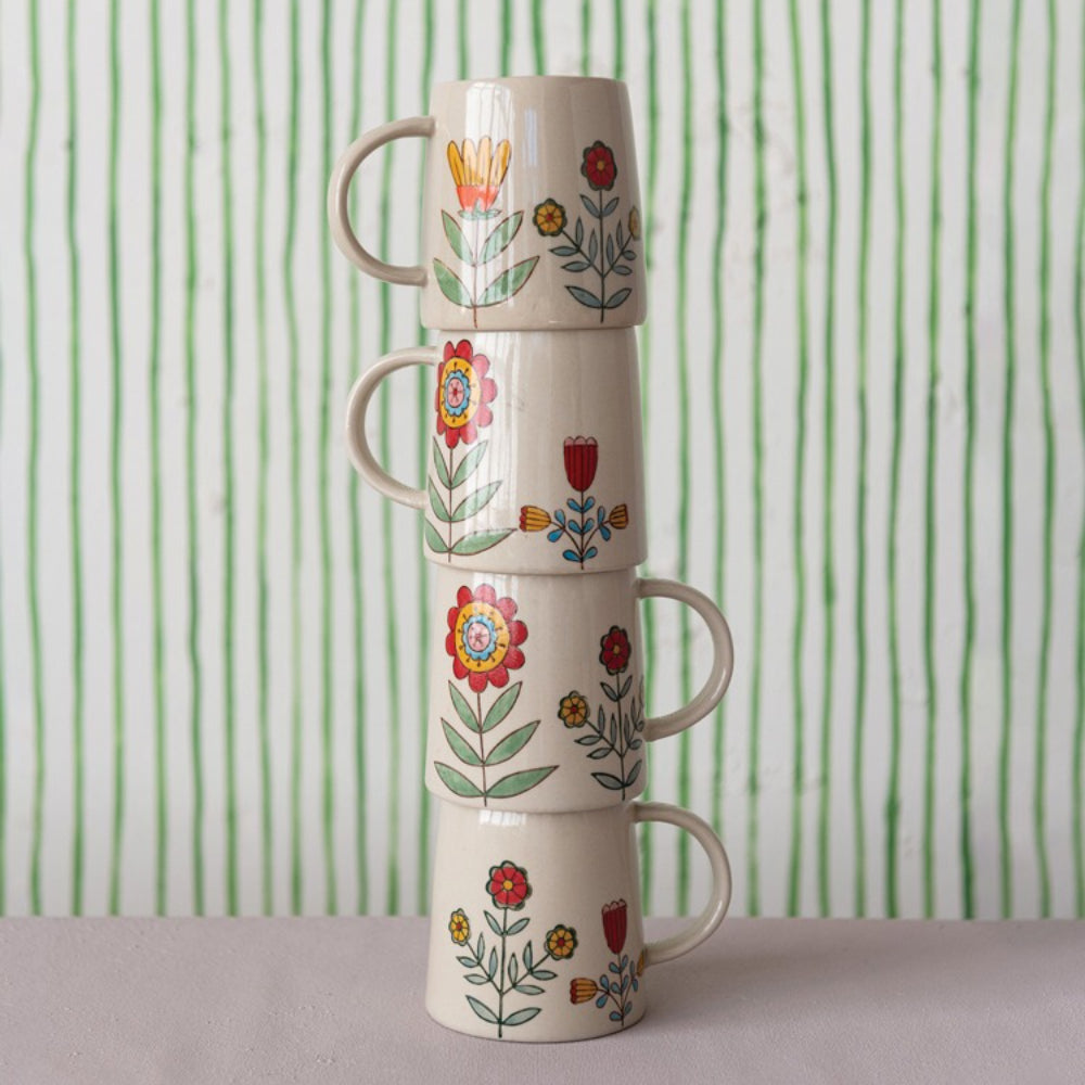 Hazel Mazel Hand-Painted Stoneware Flower Mug