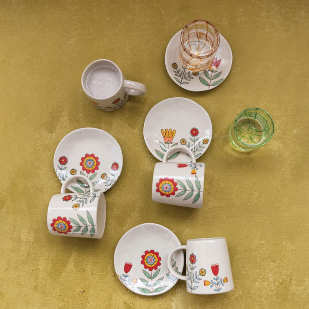 Hazel Mazel Hand-Painted Stoneware Flower Mug