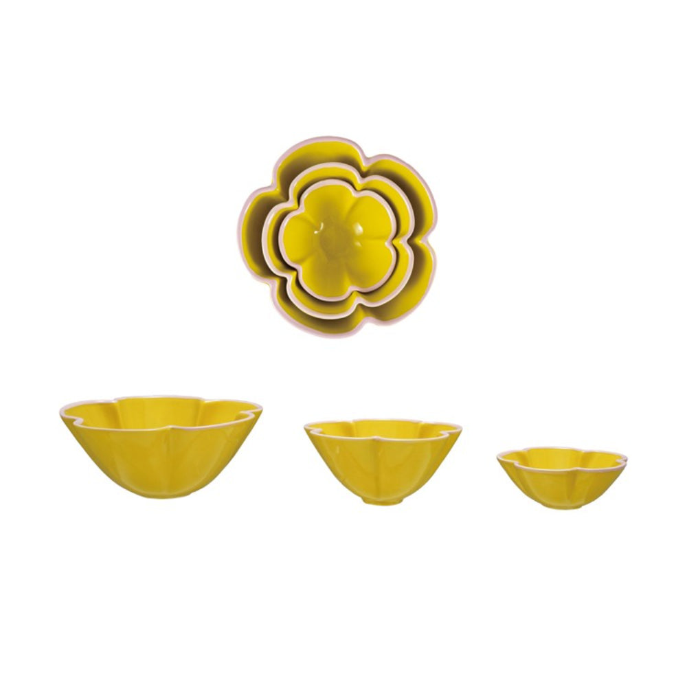 Hazel Mazel Hand-Painted Stoneware Flower Shaped Nesting Bowls