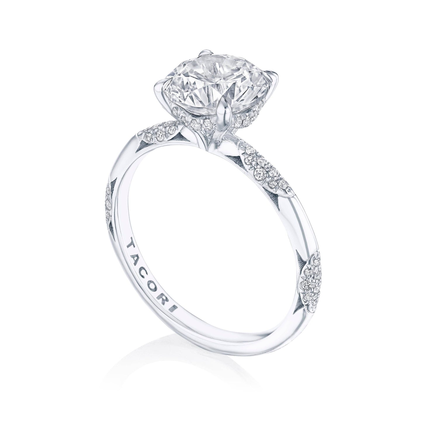 Diamond ring with Tacori branding on a white background