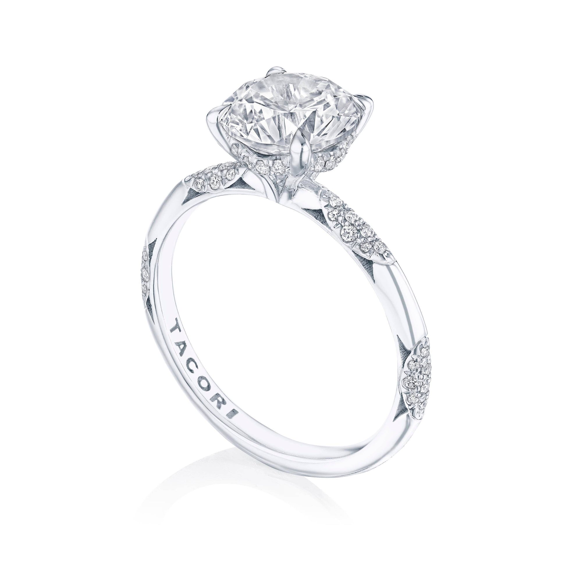 Diamond ring with Tacori branding on a white background