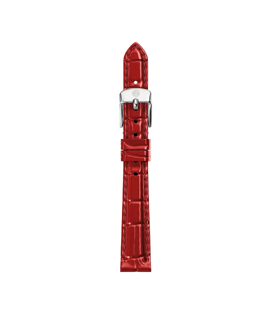 red leather watch band on a white background