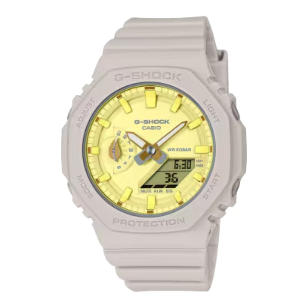 G-Shock Women's Analog-Digital Beige with Yellow Dial, GMAS2100NC4A