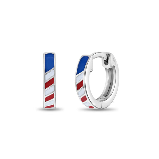 Children's Sterling Silver & Enamel Patriotic Flag Hoop Earrings