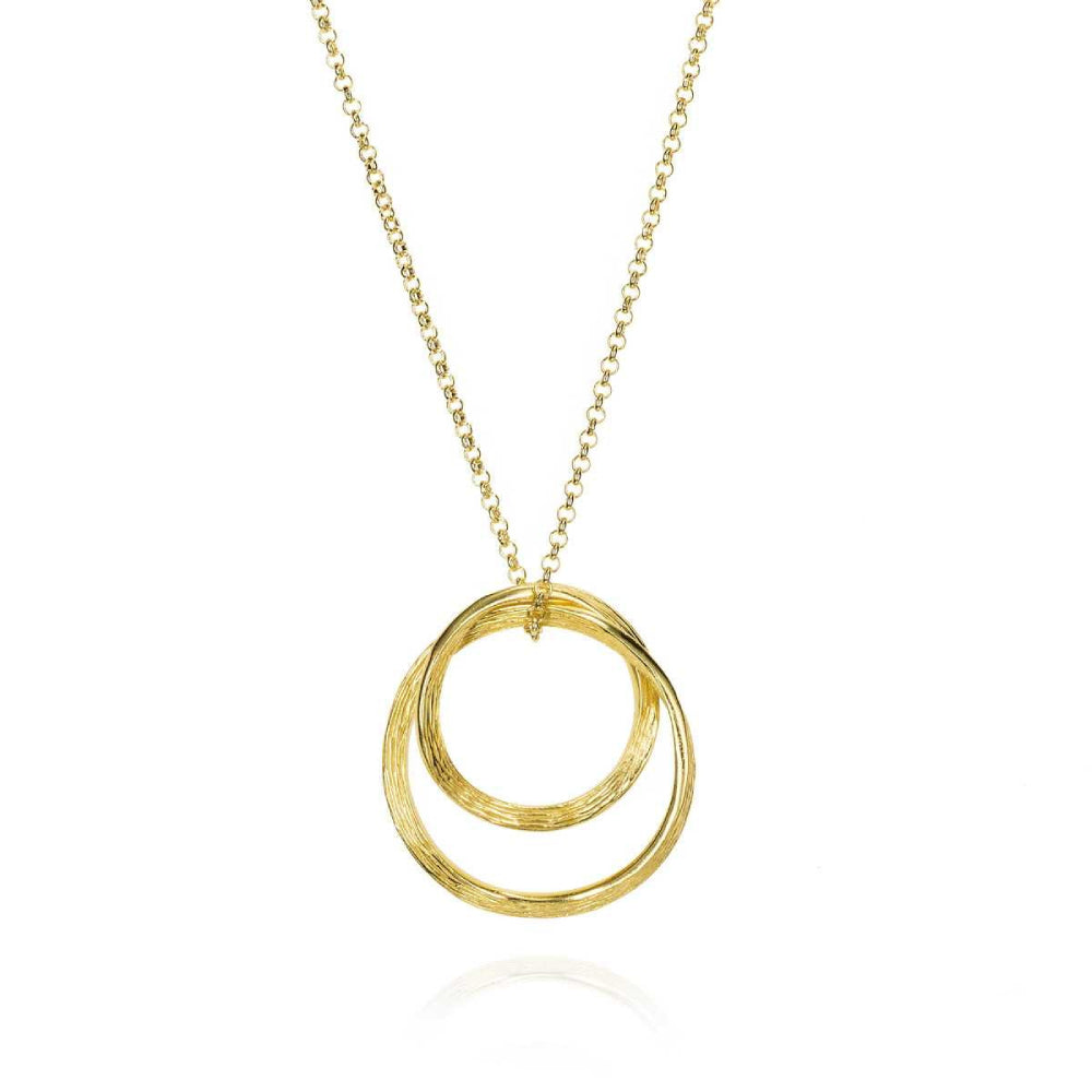 gold necklace with 2 gold rings on a white background
