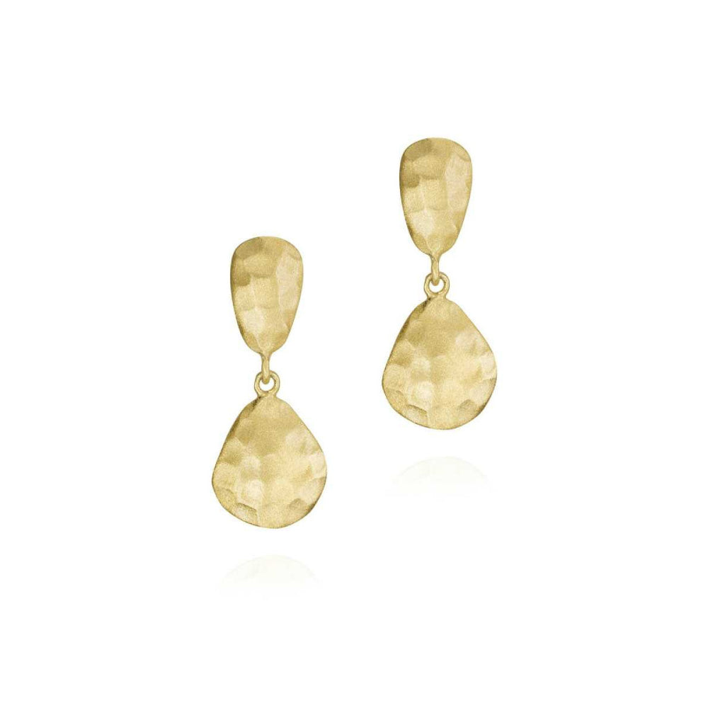 gold-tone earrings with hammered design on a white background