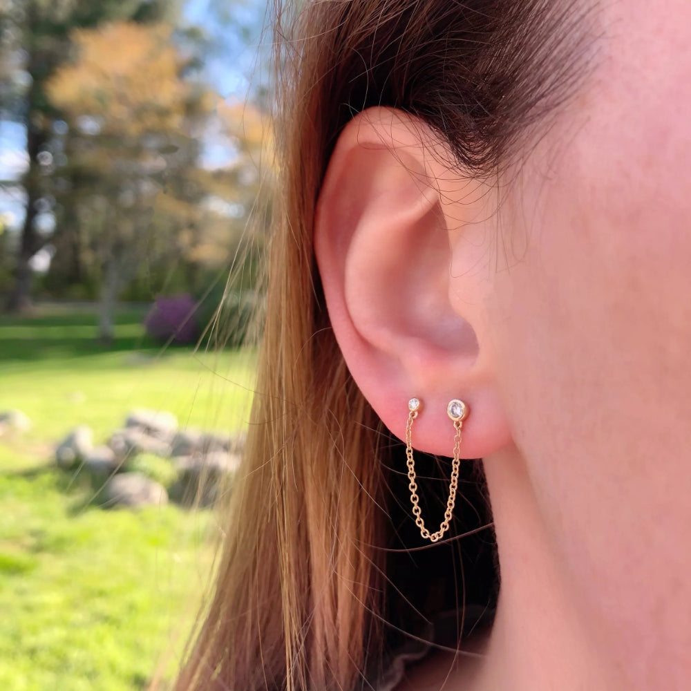 Rachel Reid 14k Double Diamond Chain Stud Earring - Single Earring