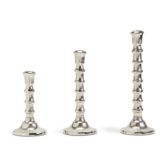 Two's Company Silver Bamboo Taper Candle Holders