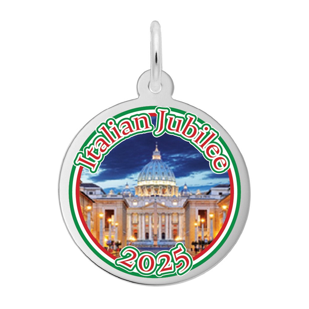 Silver Pendant with 'Italian Jubilee 2025' text and a scenic design of St. Peter's Basilica