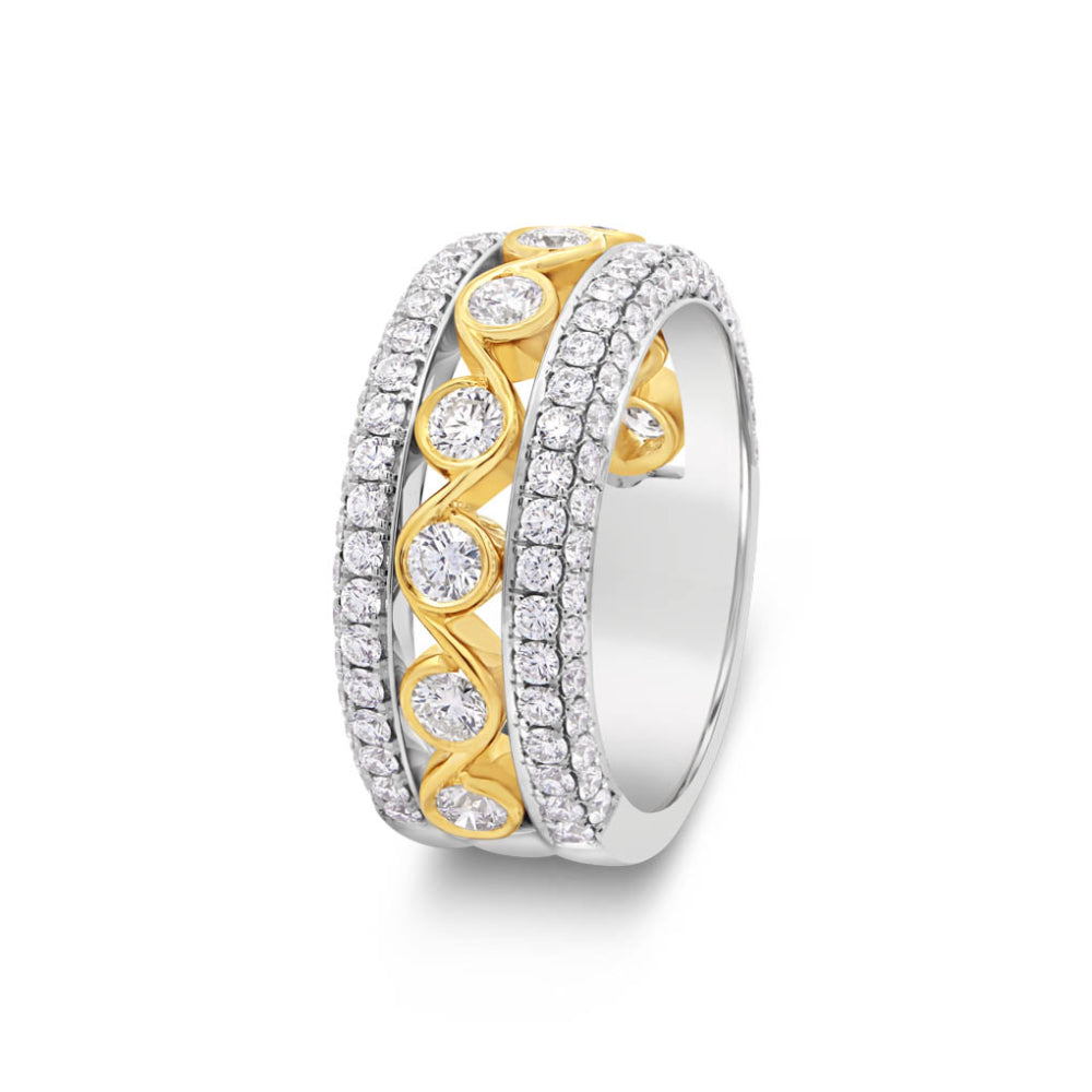 Jack Kelege 18k Two-Tone Diamond Scroll Band