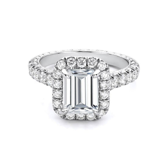 Jack Kelége Platinum Emerald Cut Diamond Halo Engagement Ring