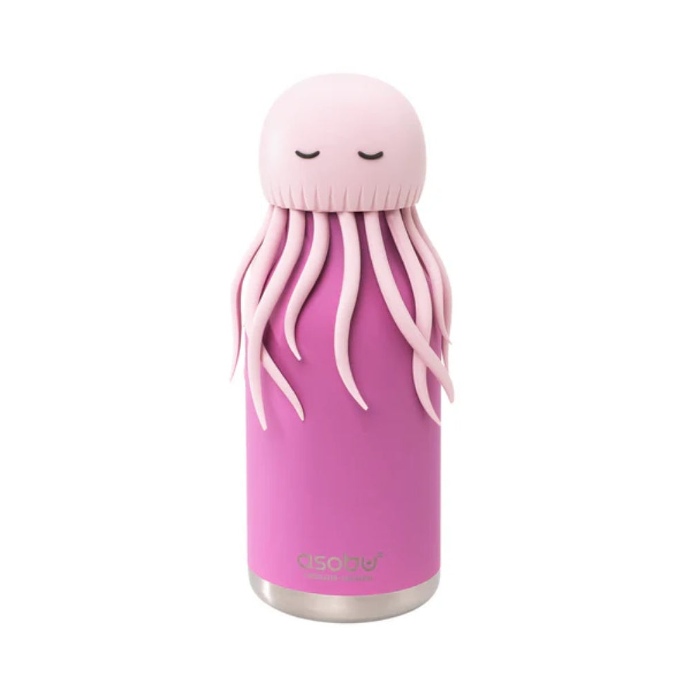 Pink jellyfish-shaped water bottle on a white background