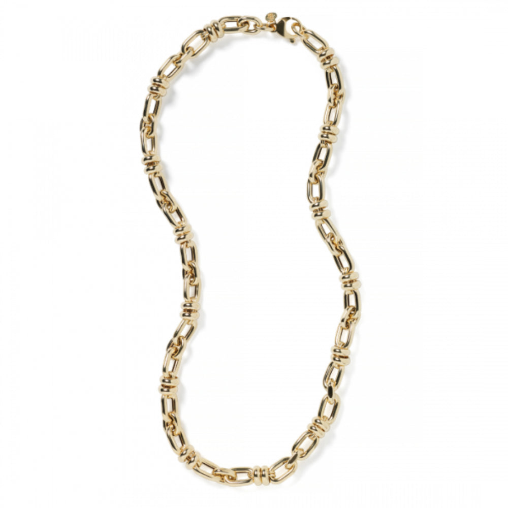 14k Gold Hollow Textured Oval Link Necklace, 18"