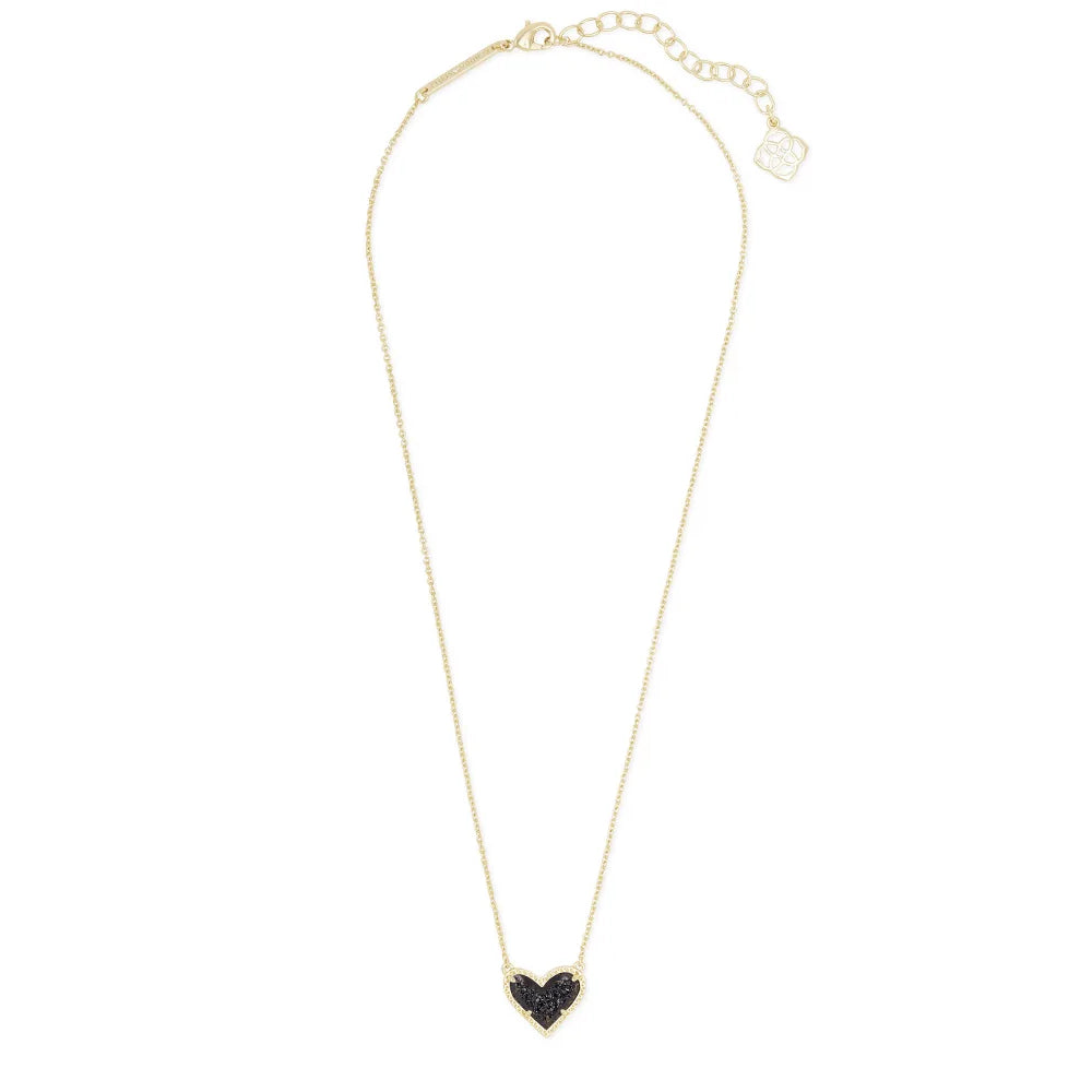 Kendra Scott Ari Heart Gold Pendant Necklace in Black Drusy