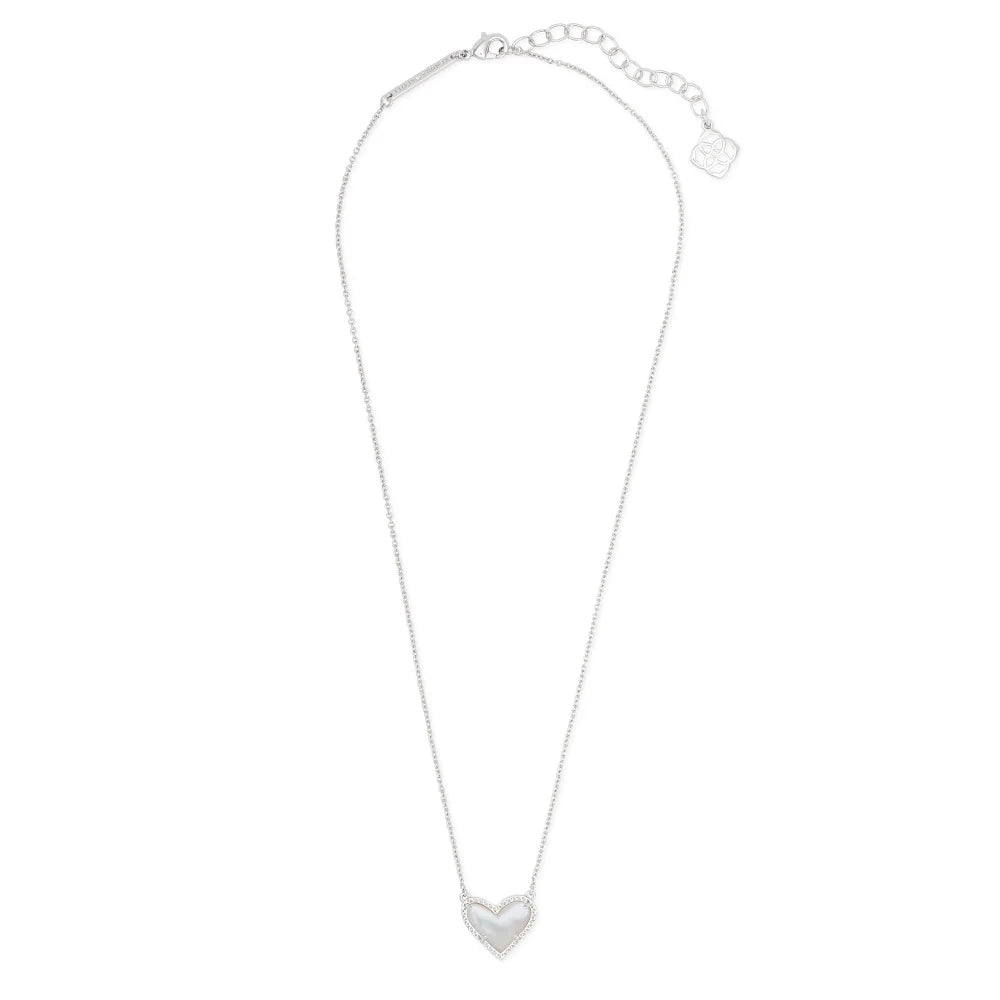 Ari Heart Rhodium Pendant Necklace in Ivory Mother-of-Pearl