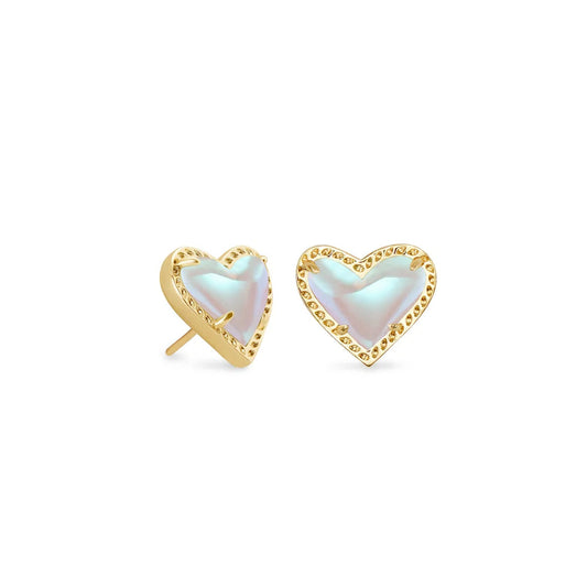 Kendra Scott Ari Heart Gold Stud Earrings in Dichroic Glass