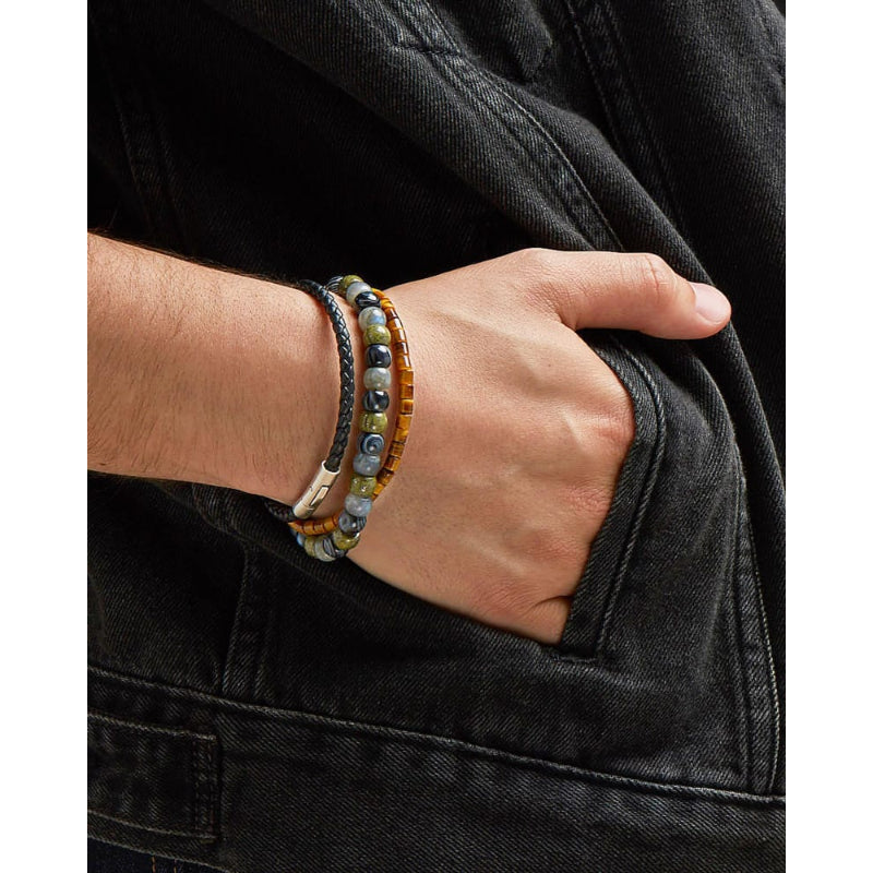 Scott Bros. Cade Oxidized Sterling Silver Corded Bracelet In Olive Mix