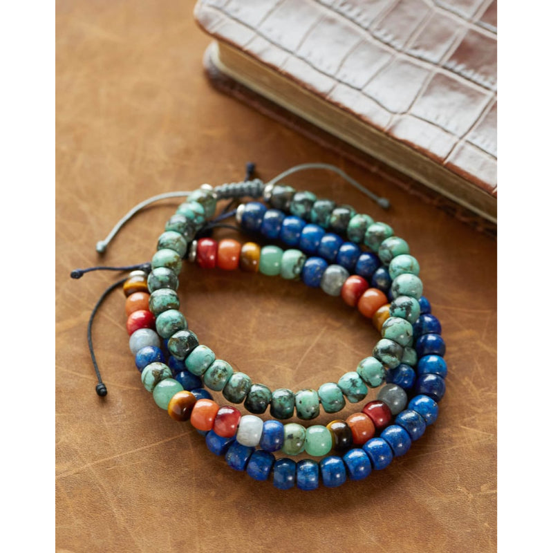 Scott Bros. Cade Oxidized Sterling Silver Corded Bracelet In Turquoise Jasper