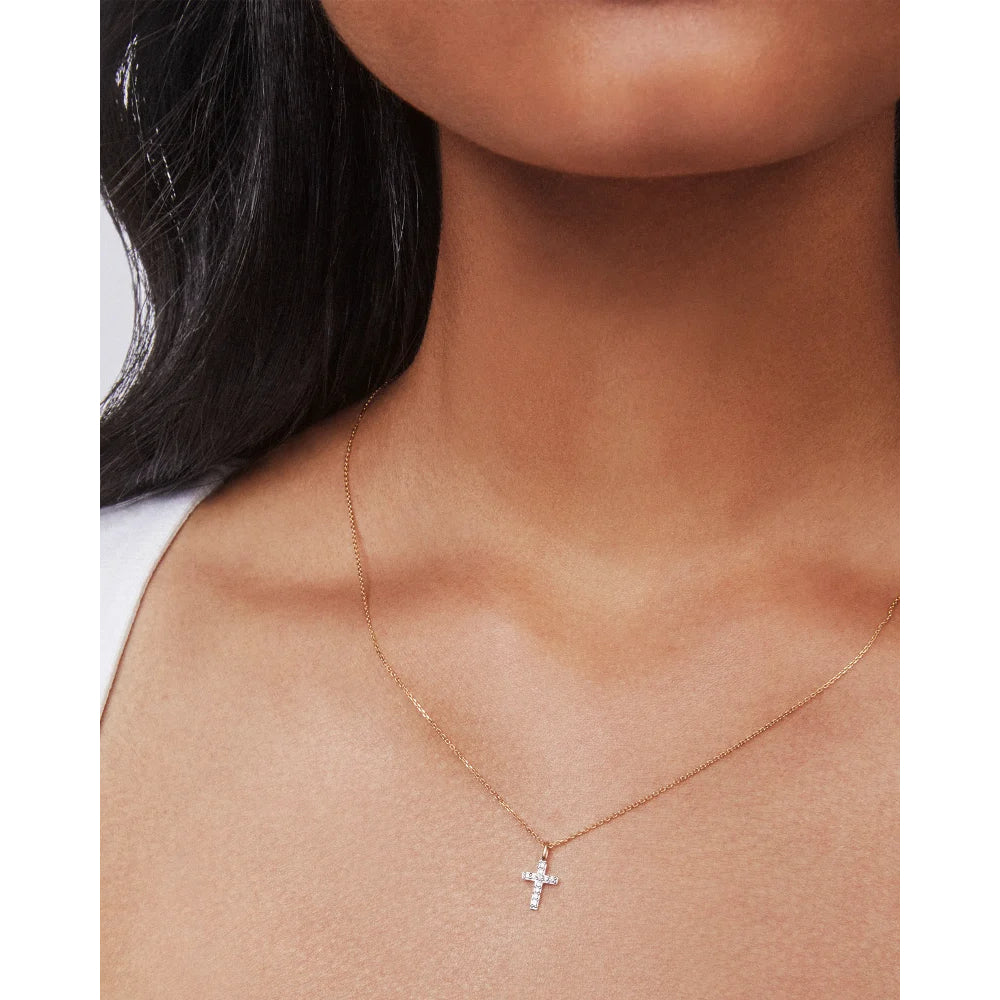 Kendra Scott Cross 14k Gold Pendant Necklace in White Diamond
